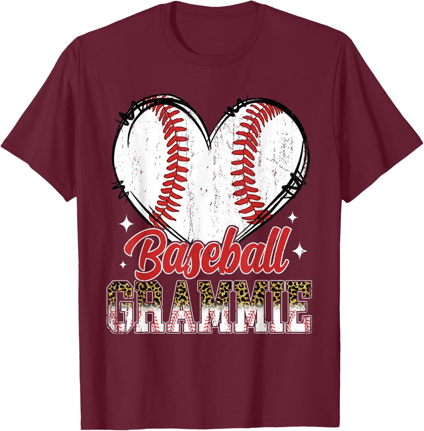 Baseball Grammie Heart Baseball Player Lover T-Shirt - T-Shirt | Maroon