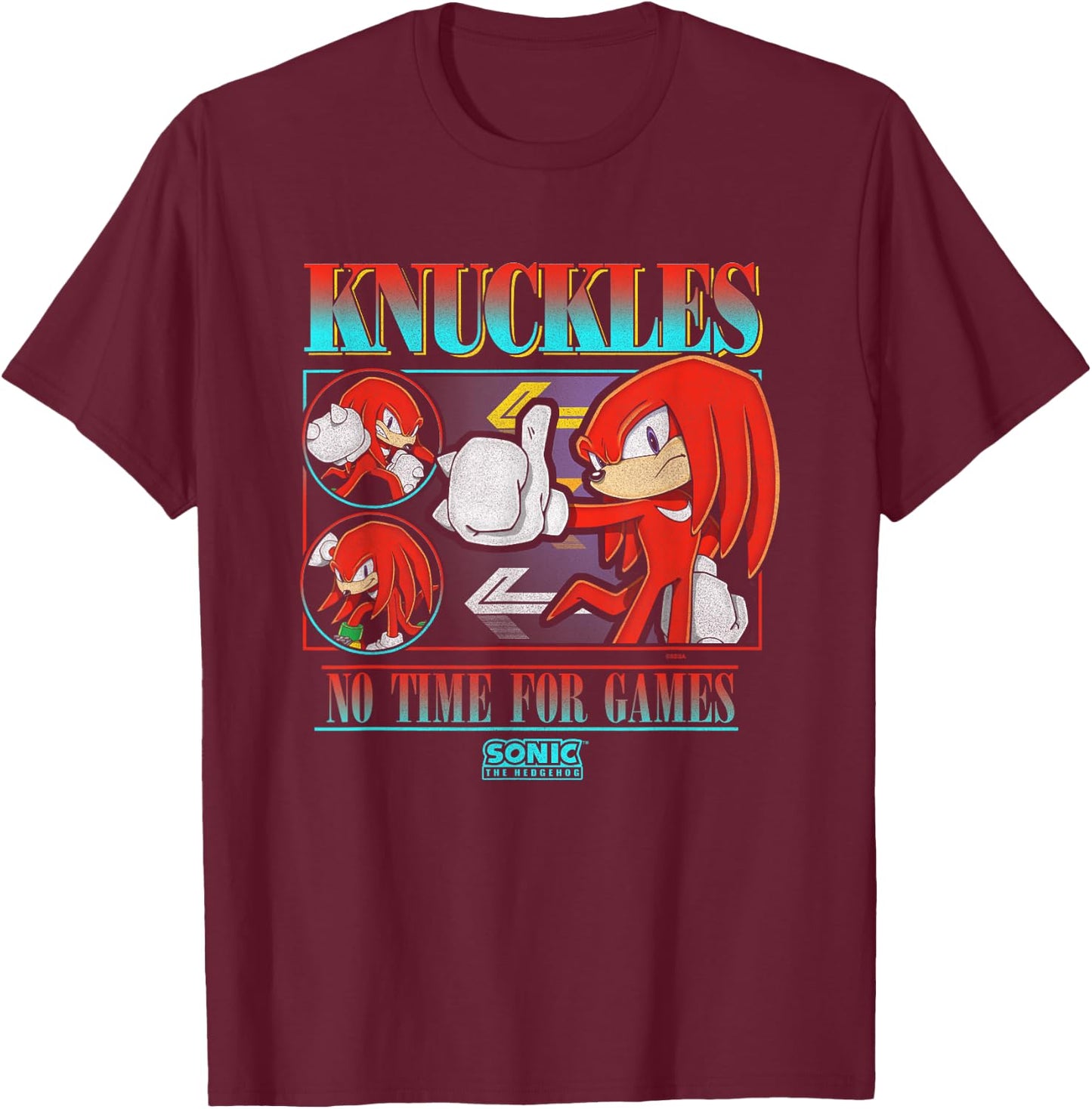 Sonic The Hedgehog Knuckles No Time For Games Vintage T-Shirt - T-Shirt | Maroon