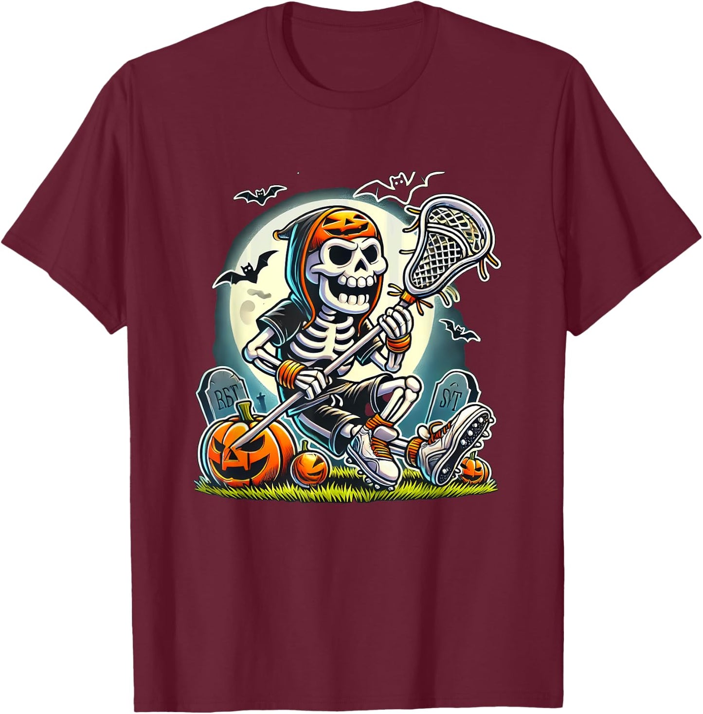Halloween Skeleton Lacrosse T-Shirt - T-Shirt | Maroon