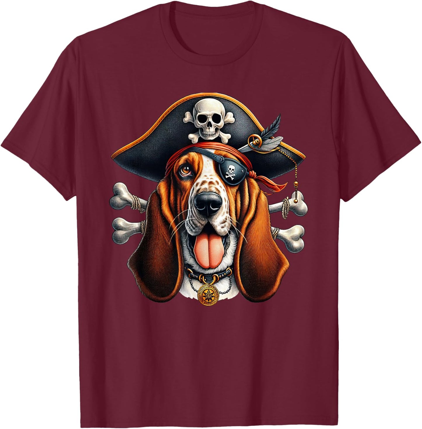 Basset Hound Pirate Crossbones Halloween Kids T-Shirt - T-Shirt | Maroon