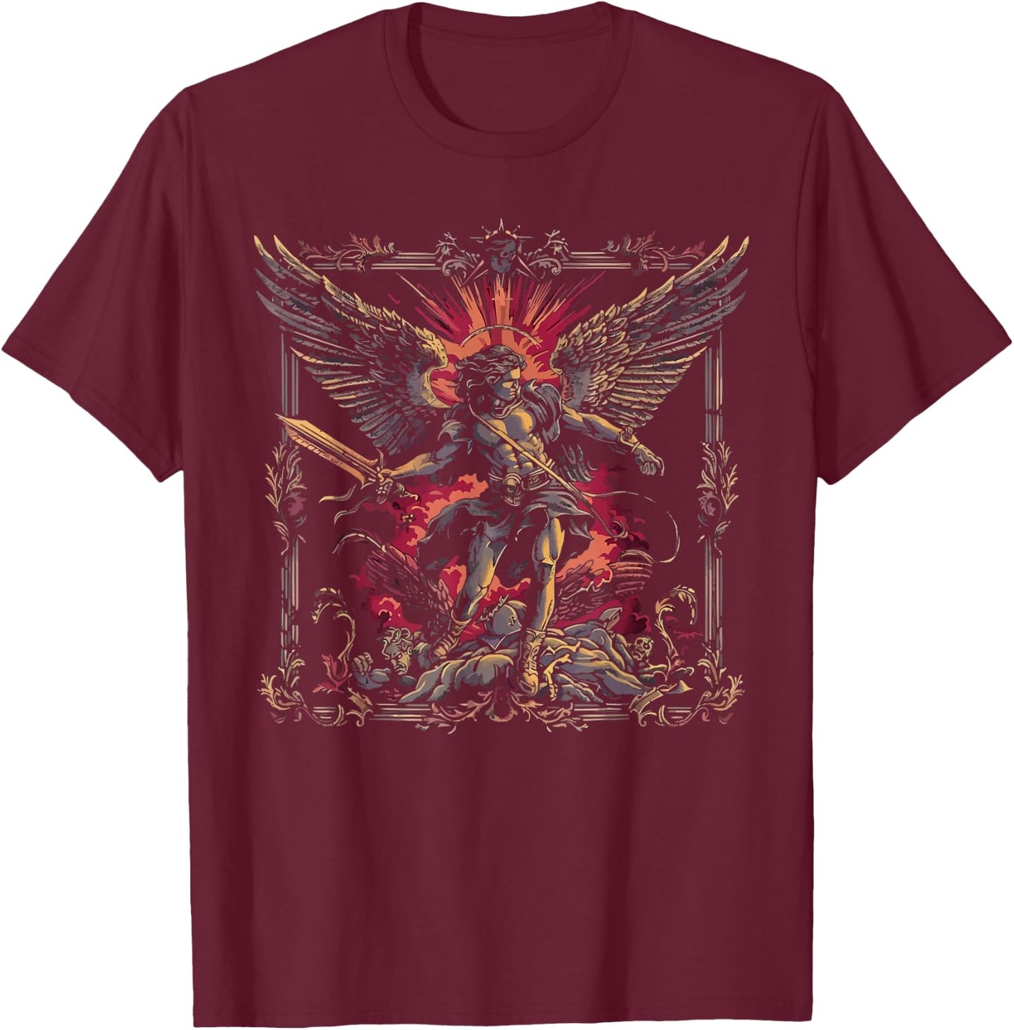 Archangel Catholic Religion Christianity Guardian Angel - Archangel MiZa Apparel - - Religious Theme - Black - Small - Short Sleeve T-Shirt - T-Shirt | Maroon