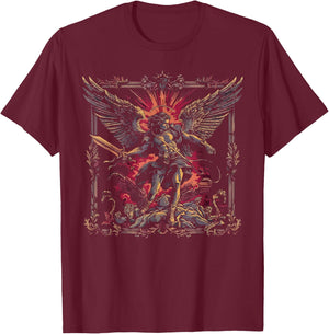 Archangel Catholic Religion Christianity Guardian Angel - Archangel MiZa Apparel - - Religious Theme - Black - Small - Short Sleeve T-Shirt - T-Shirt | Maroon