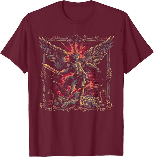 Archangel Catholic Religion Christianity Guardian Angel - Archangel MiZa Apparel - - Religious Theme - Black - Small - Short Sleeve T-Shirt - T-Shirt | Maroon