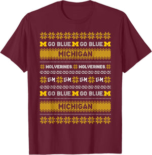 University of Michigan Wolverines U of M Ugly Christmas T-Shirt - T-Shirt | Maroon