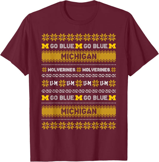 University of Michigan Wolverines U of M Ugly Christmas T-Shirt - T-Shirt | Maroon