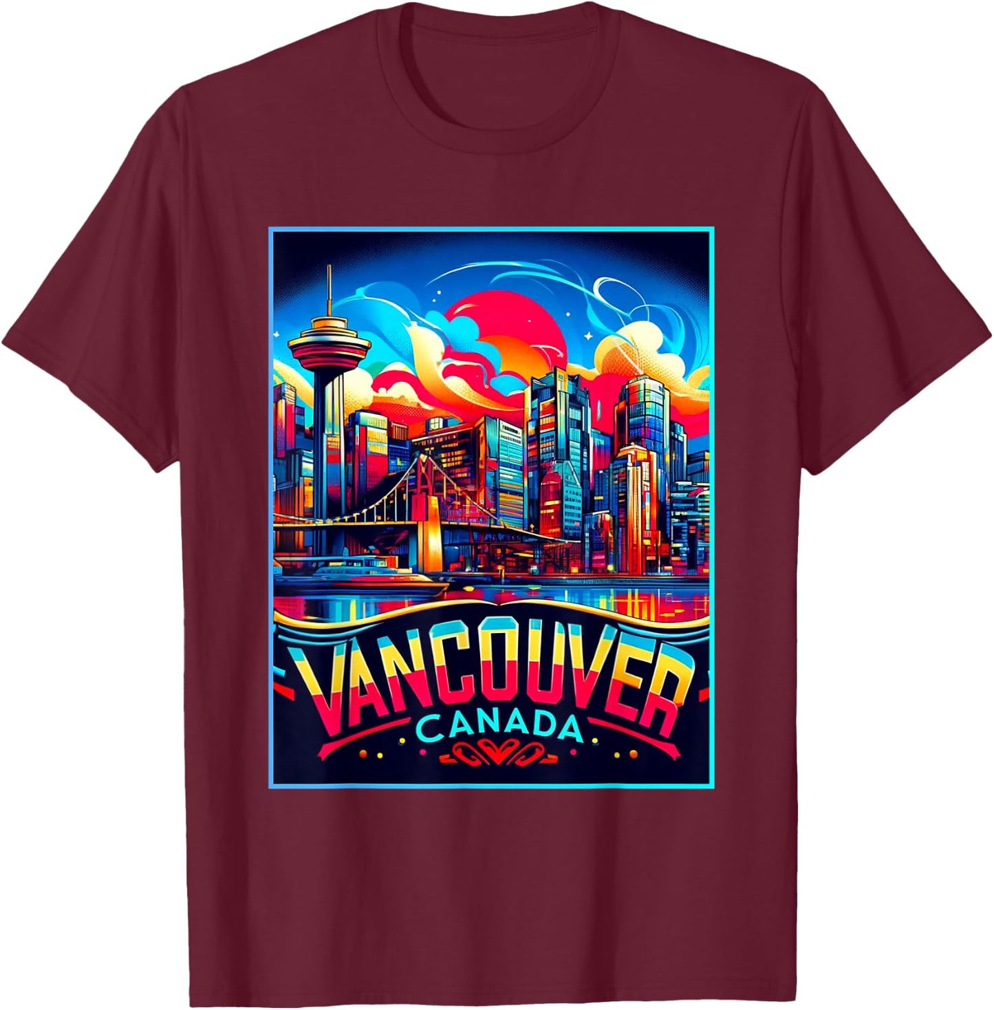 Vancouver Canada Shirt Family Trip 80s Retro City Skyline T-Shirt - T-Shirt | Maroon
