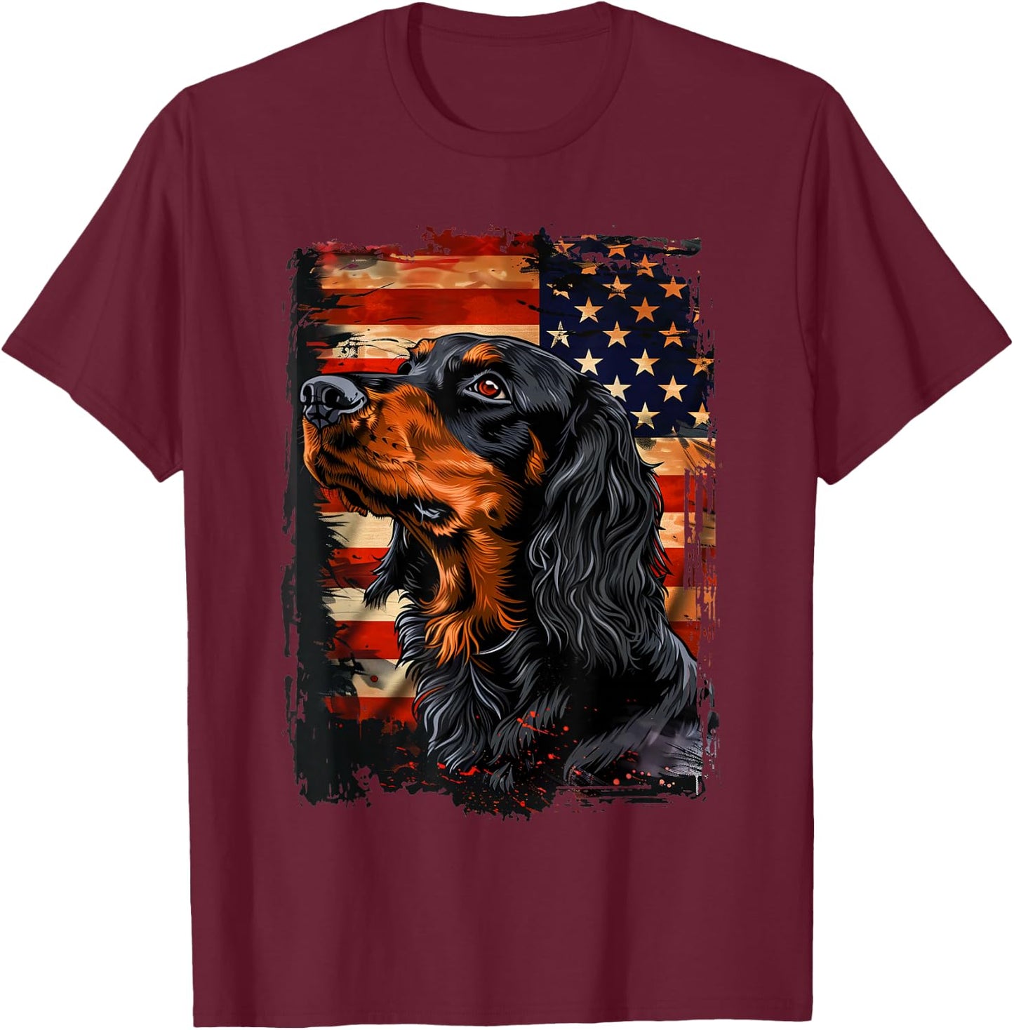 Gordon Setter American Flag Kids Men T-Shirt - T-Shirt | Maroon