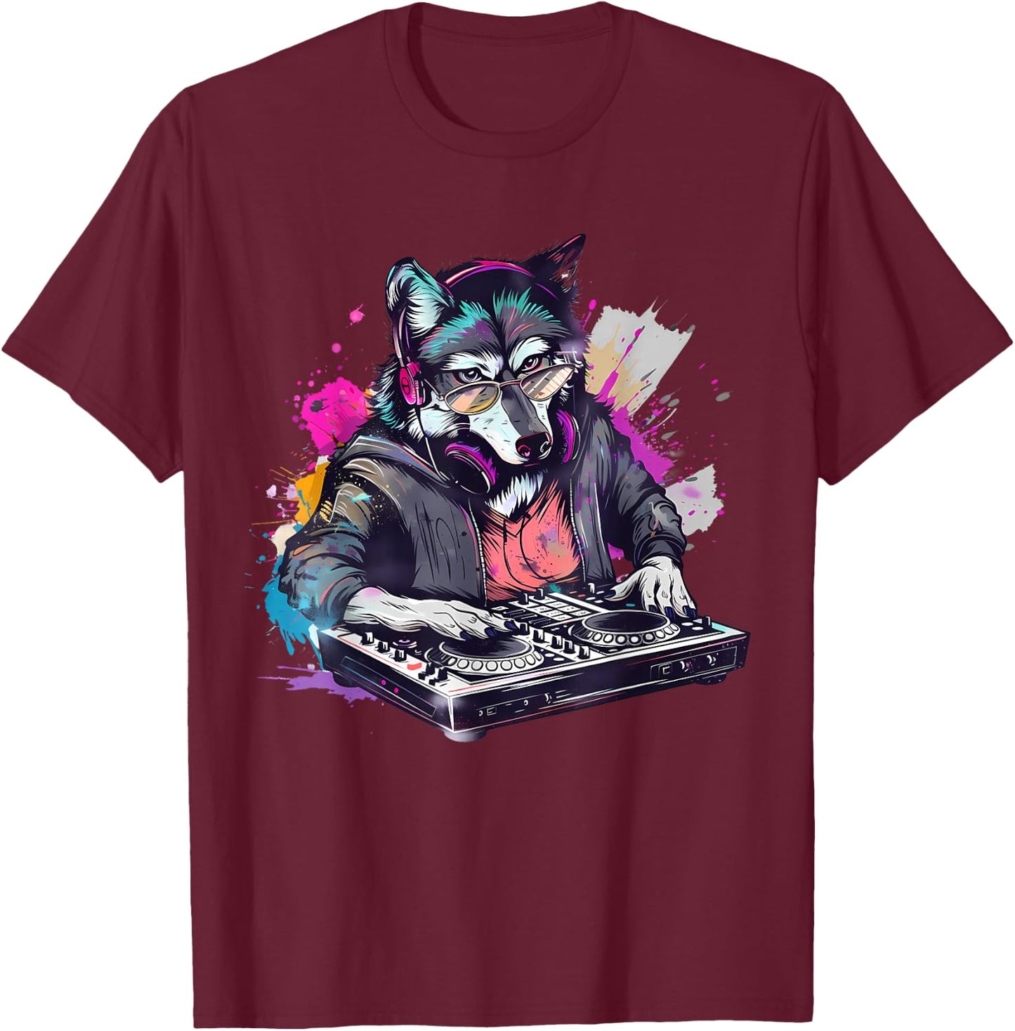 Wolf DJ Techno Turntable DJ Wolf Dance Music Producer EDM T-Shirt - T-Shirt | Maroon