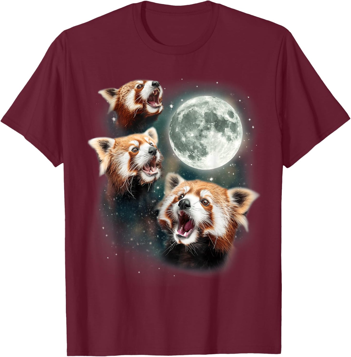 Three Red Panda Moon | 3 Moon Forest Bamboo Howling Bear T-Shirt - T-Shirt | Maroon