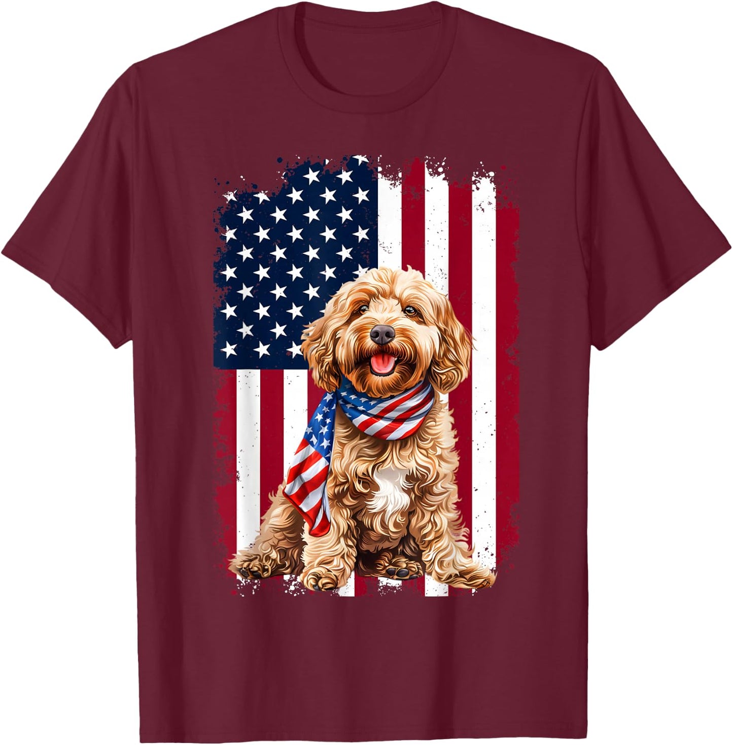 Cockapoo Dog American Flag 4th Of July Cockapoo Dog Gifts T-Shirt - T-Shirt | Maroon