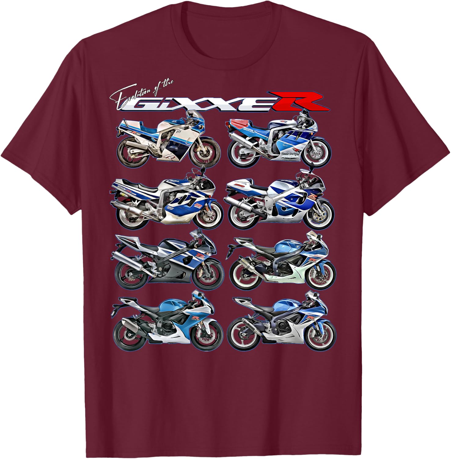 Gixxer,Evolution,GSXR,Road Racing,Motorcycle,Motorbike,Bike T-Shirt - T-Shirt | Maroon