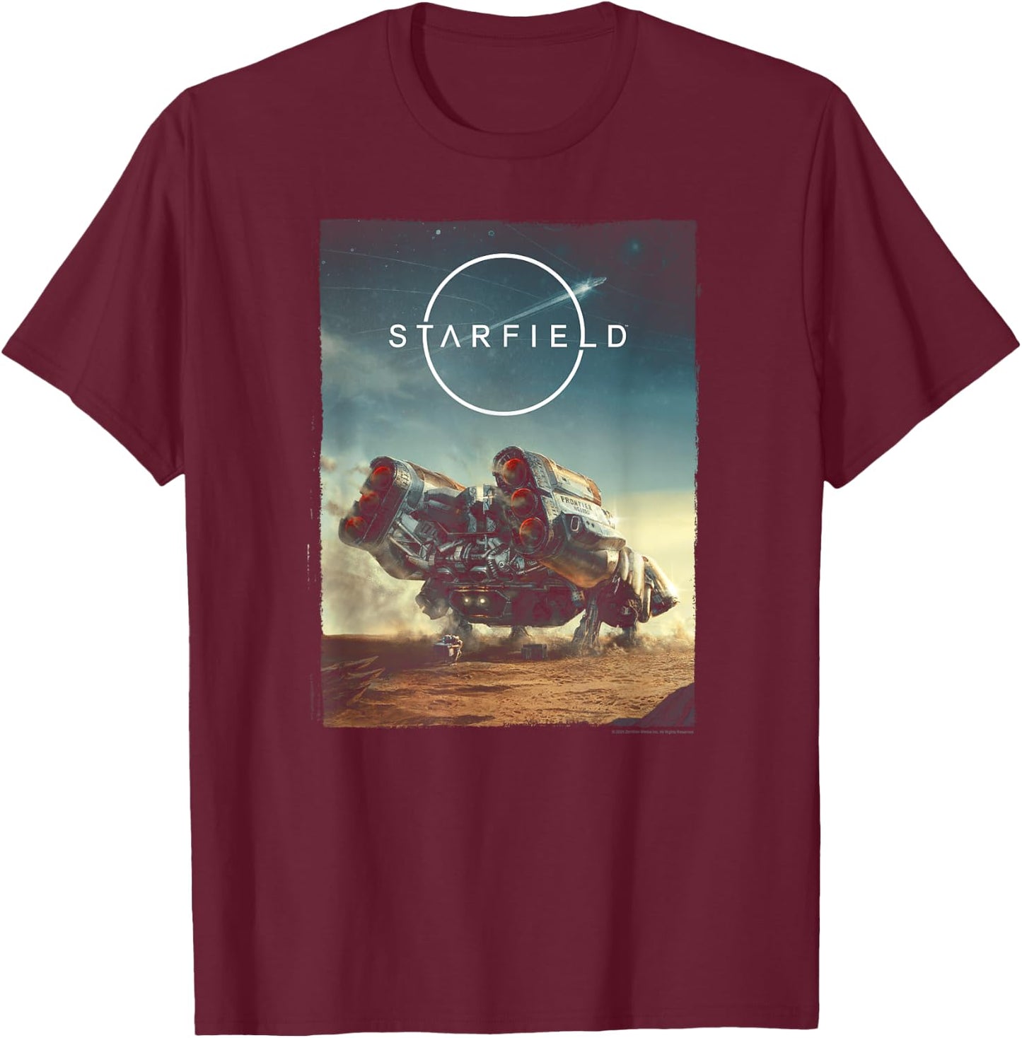 Starfield Spaceship Frontier Video Game T-Shirt - T-Shirt | Maroon