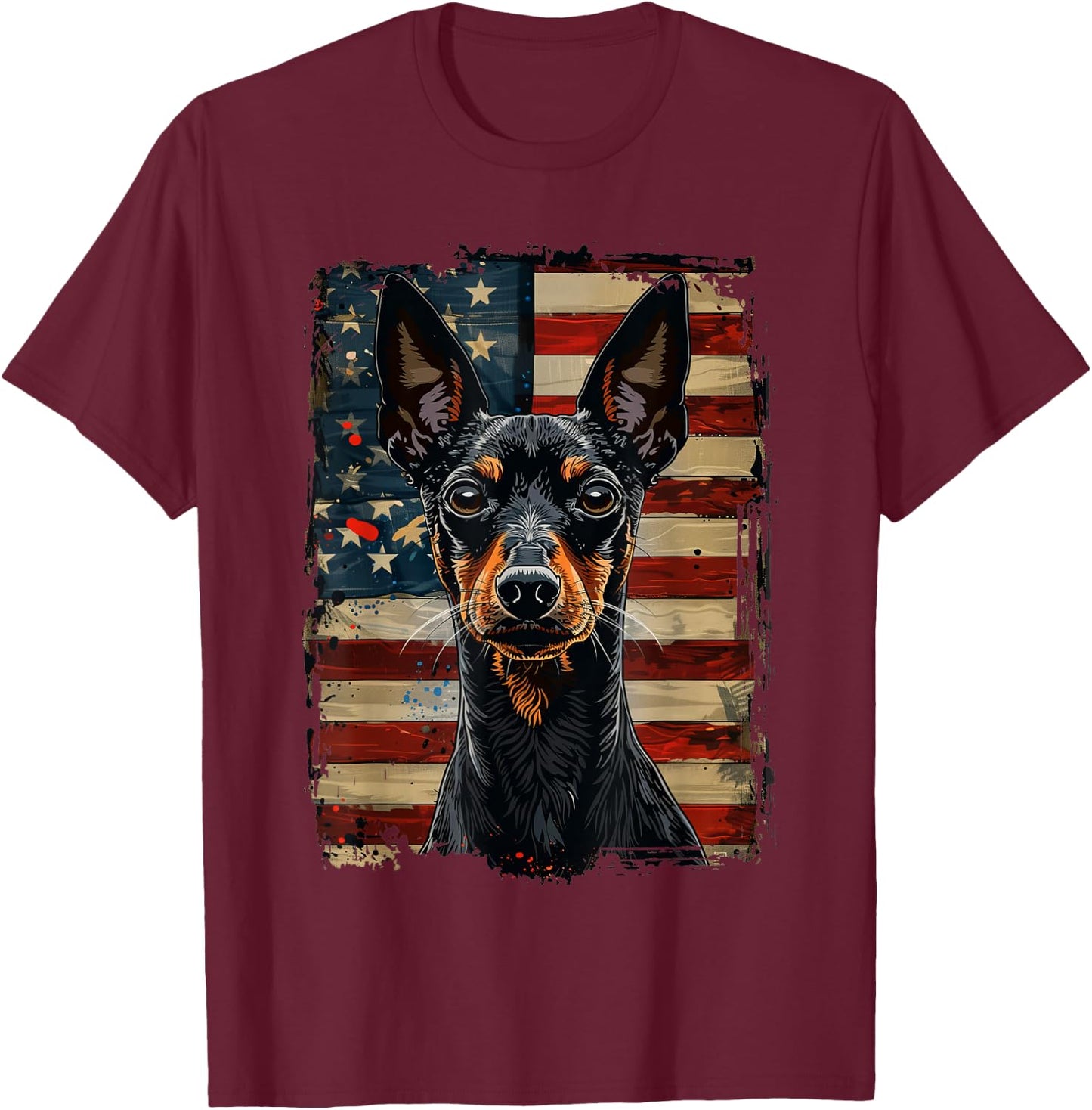 Manchester Terrier American Flag T-Shirt - T-Shirt | Maroon