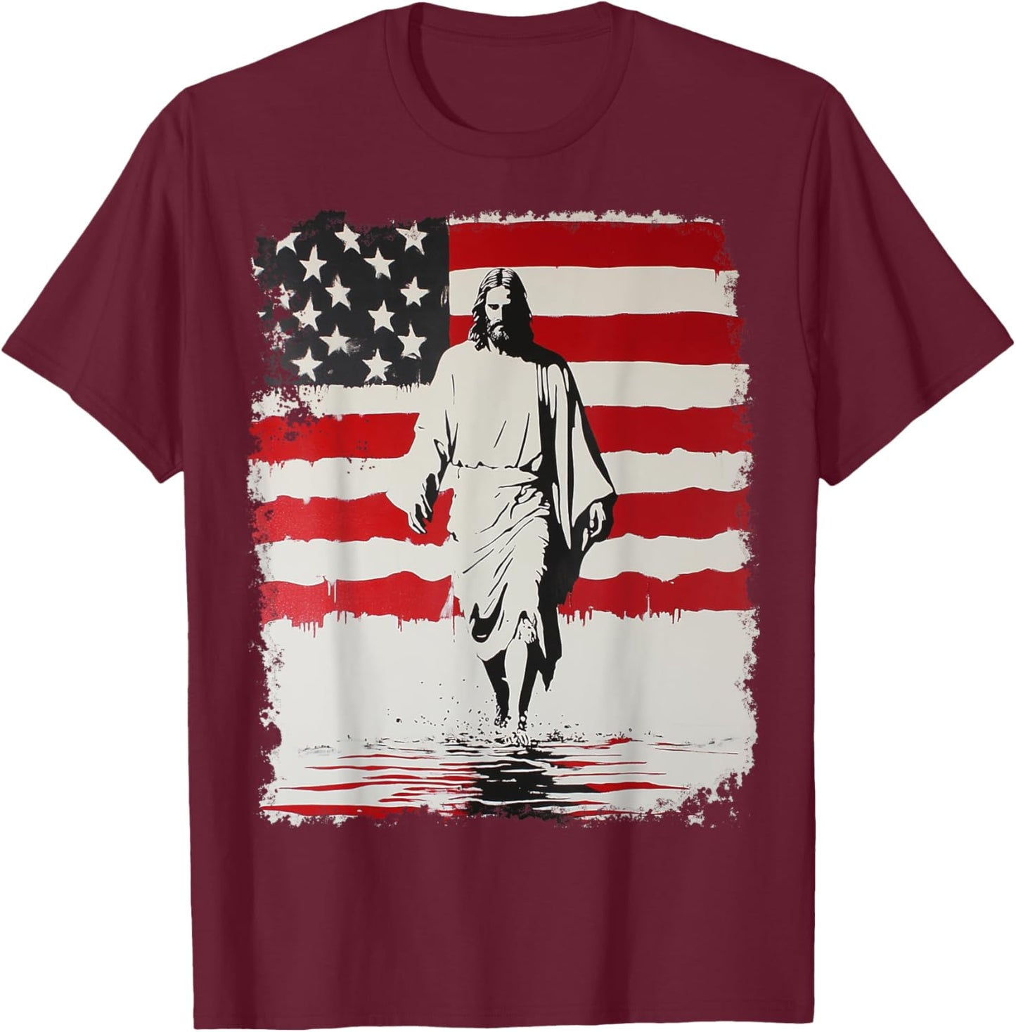 Jesus with American Flag T-Shirt - T-Shirt | Maroon