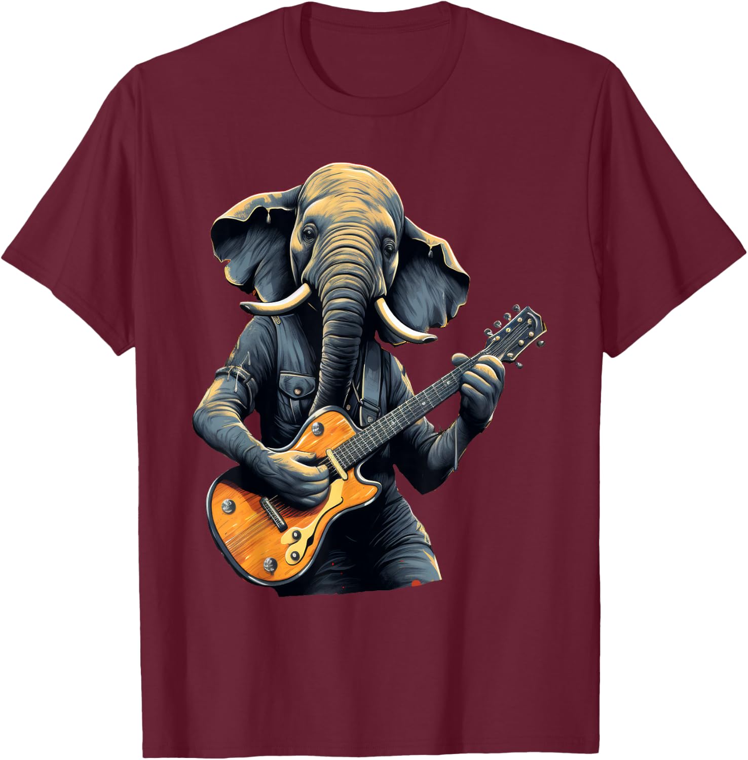Cute Elephant Playing Guitar Elephants Musician Music T-Shirt - T-Shirt | Maroon