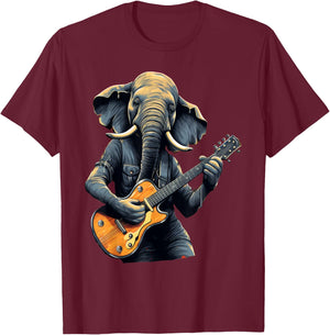 Cute Elephant Playing Guitar Elephants Musician Music T-Shirt - T-Shirt | Maroon