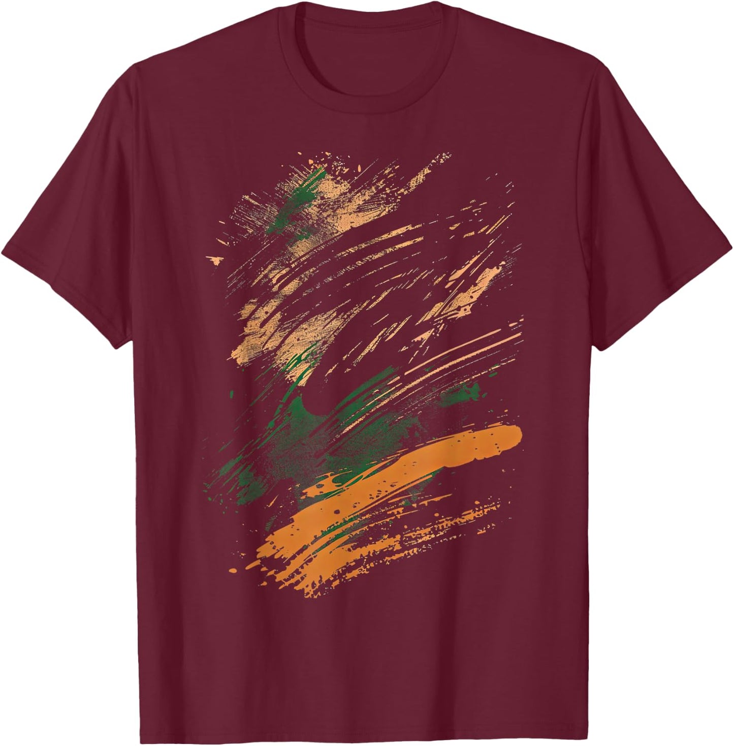 Black Green Orange Brush Strokes Graphic T-Shirt - T-Shirt | Maroon