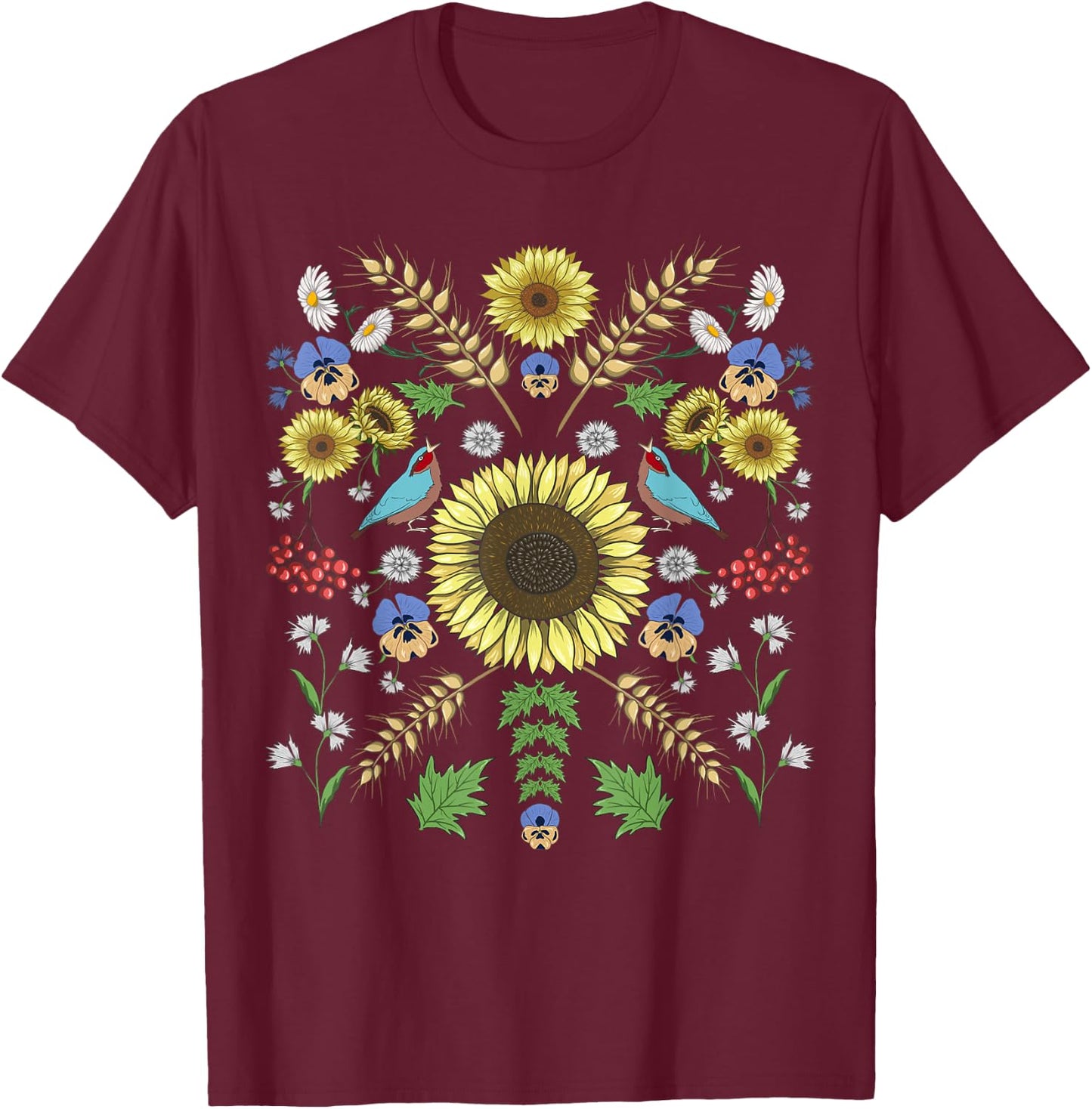 Ukraine Sunflowers Cute Floral Ukrainian Vyshyvanka T-Shirt - T-Shirt | Maroon