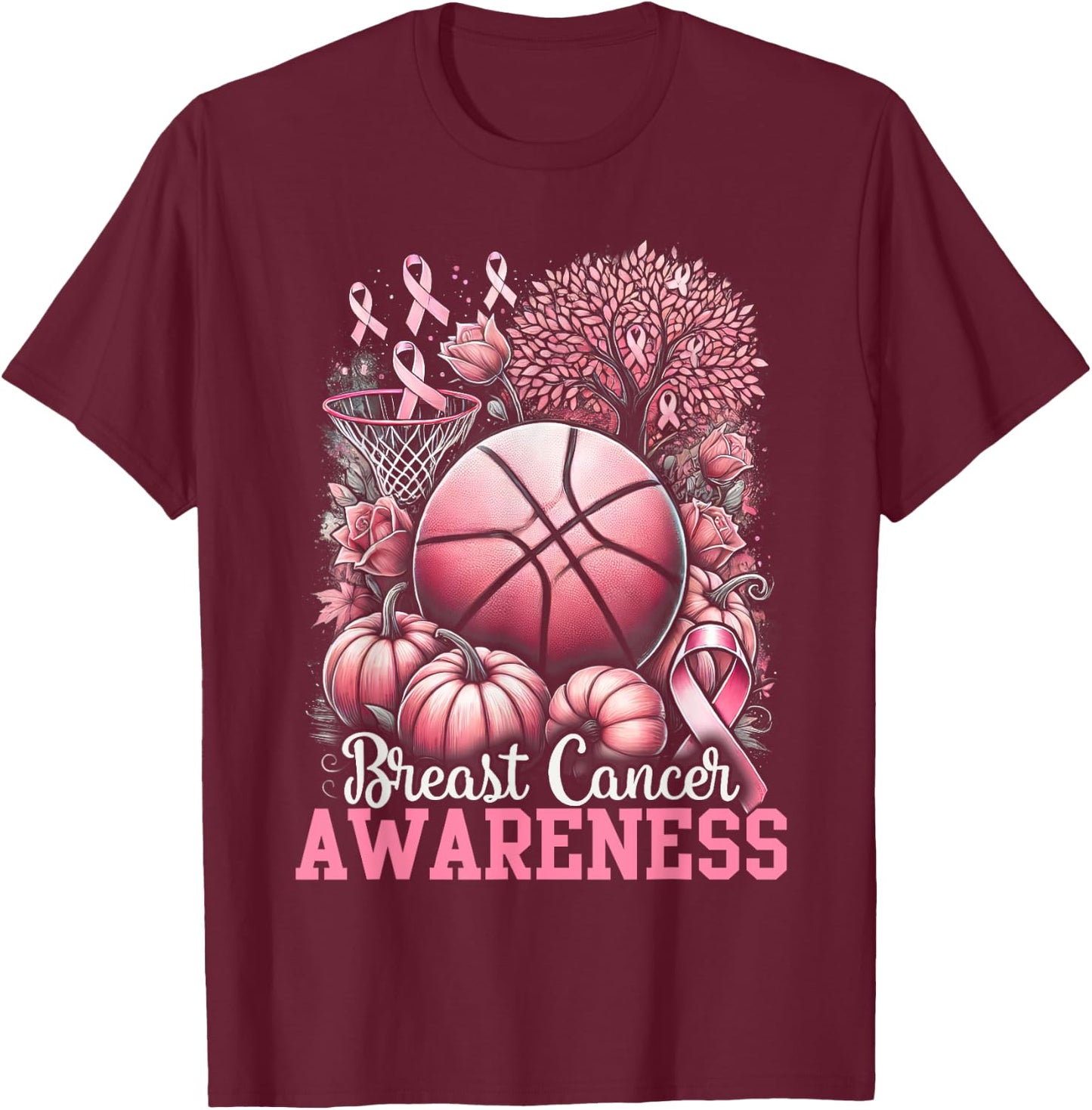 Basketball Breast Cancer Awareness T-Shirt - T-Shirt | Maroon