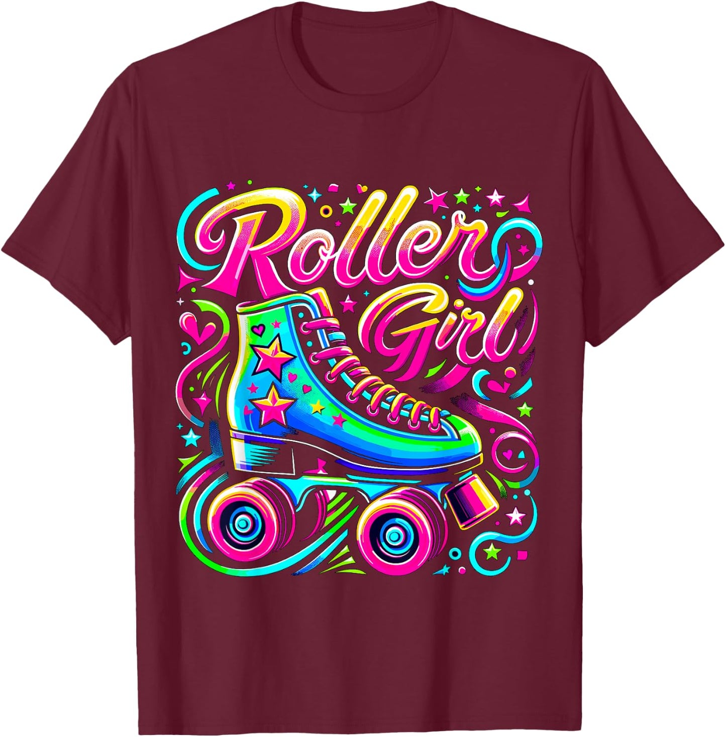 Roller Girl Roller Skates 90s 80s T-Shirt - T-Shirt | Maroon