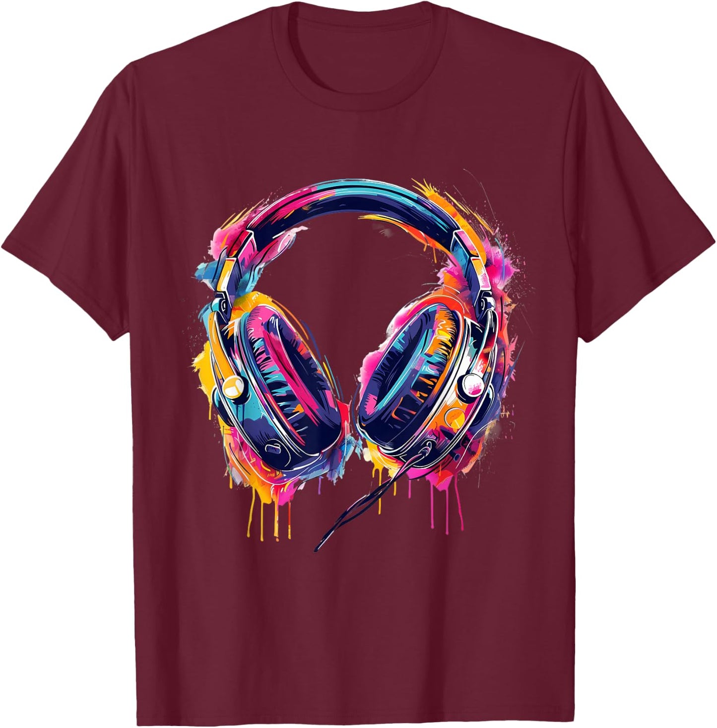 Headphones Music DJ Splash EDM Beatmaker Techno House Music T-Shirt - T-Shirt | Maroon