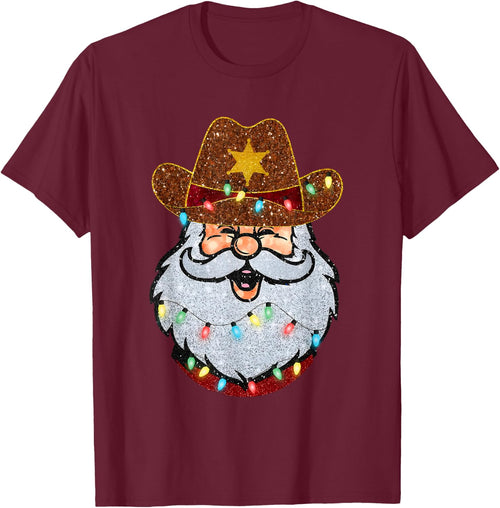Santa Cowboy Western Christmas Xmas Lights Holiday Pajamas