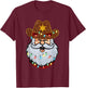 Santa Cowboy Western Christmas Xmas Lights Holiday Pajamas T-Shirt - T-Shirt | Maroon