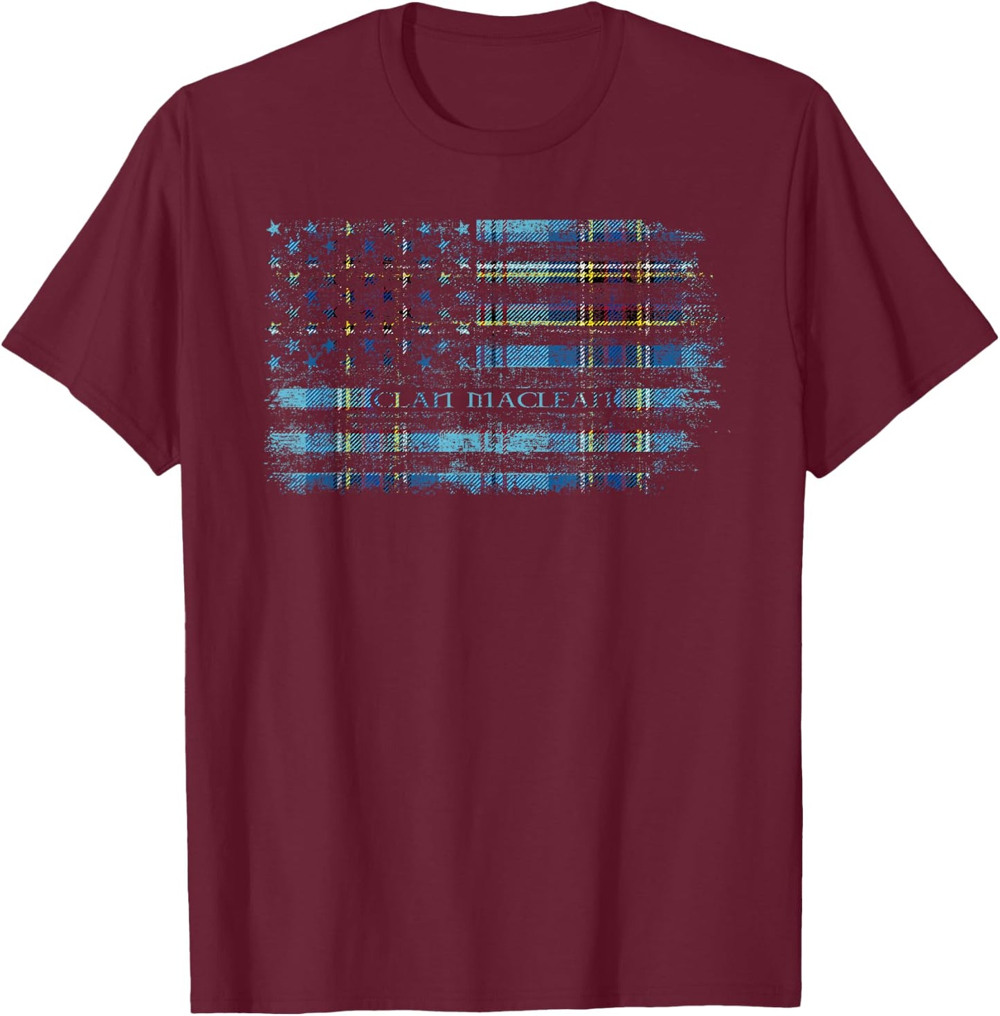 Clan Maclean Scottish tartan US flag kilt Scotland T-Shirt - T-Shirt | Maroon