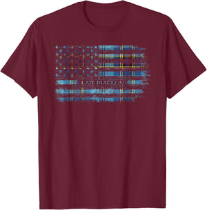 Clan Maclean Scottish tartan US flag kilt Scotland T-Shirt - T-Shirt | Maroon