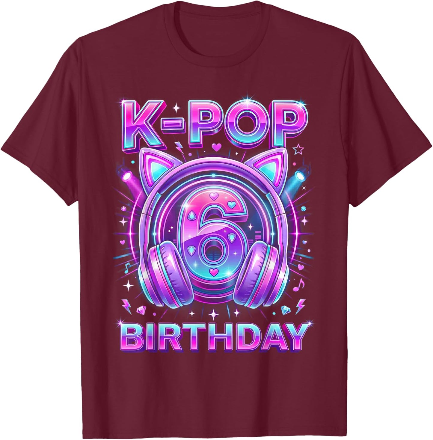K-Pop 6th Birthday Kpop Girl 6 Year Old Korean Music T-Shirt - T-Shirt | Maroon