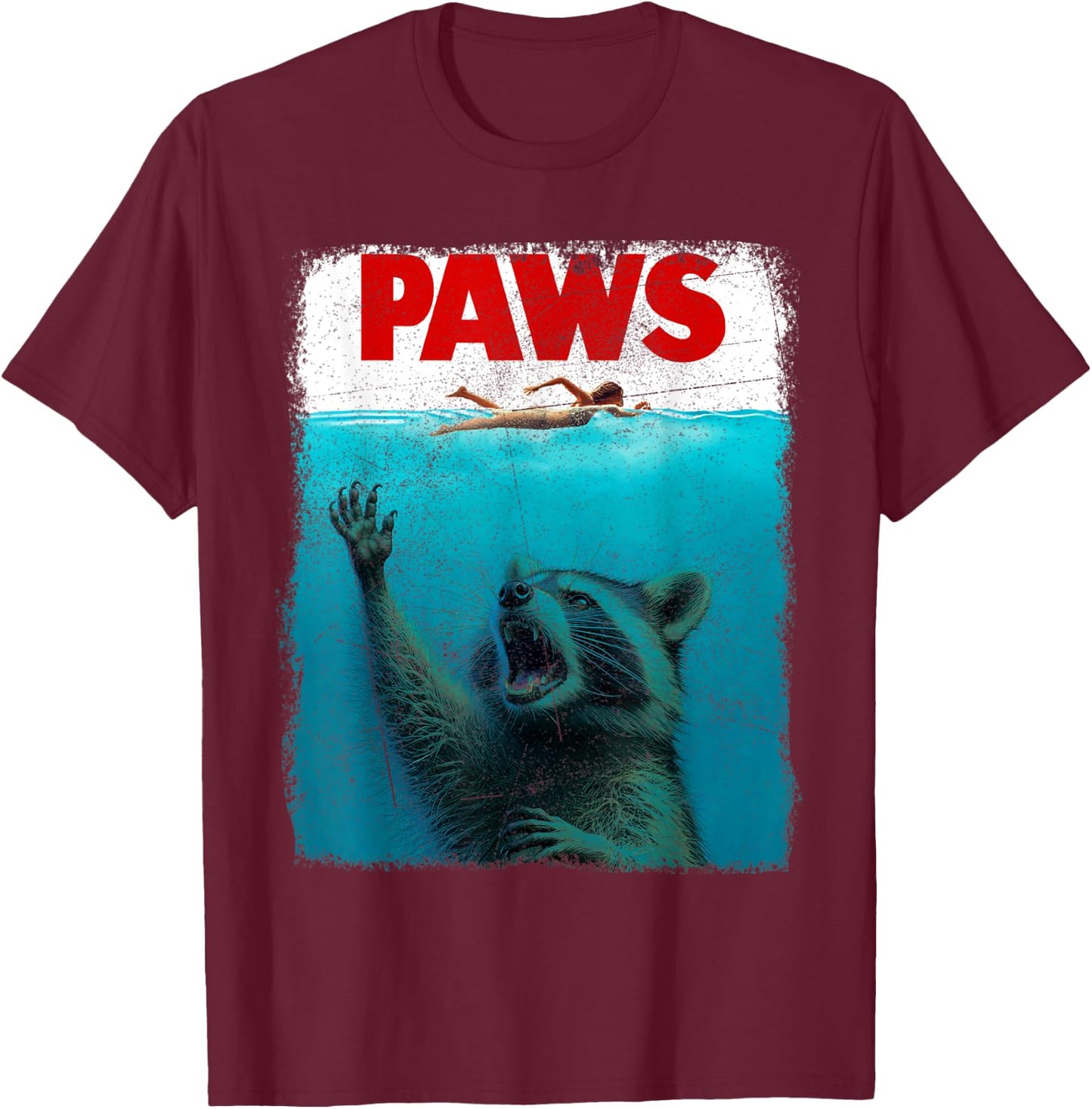 Raccoon Paws Funny Swimming Shark Vintage Retro Humor T-Shirt - T-Shirt | Maroon