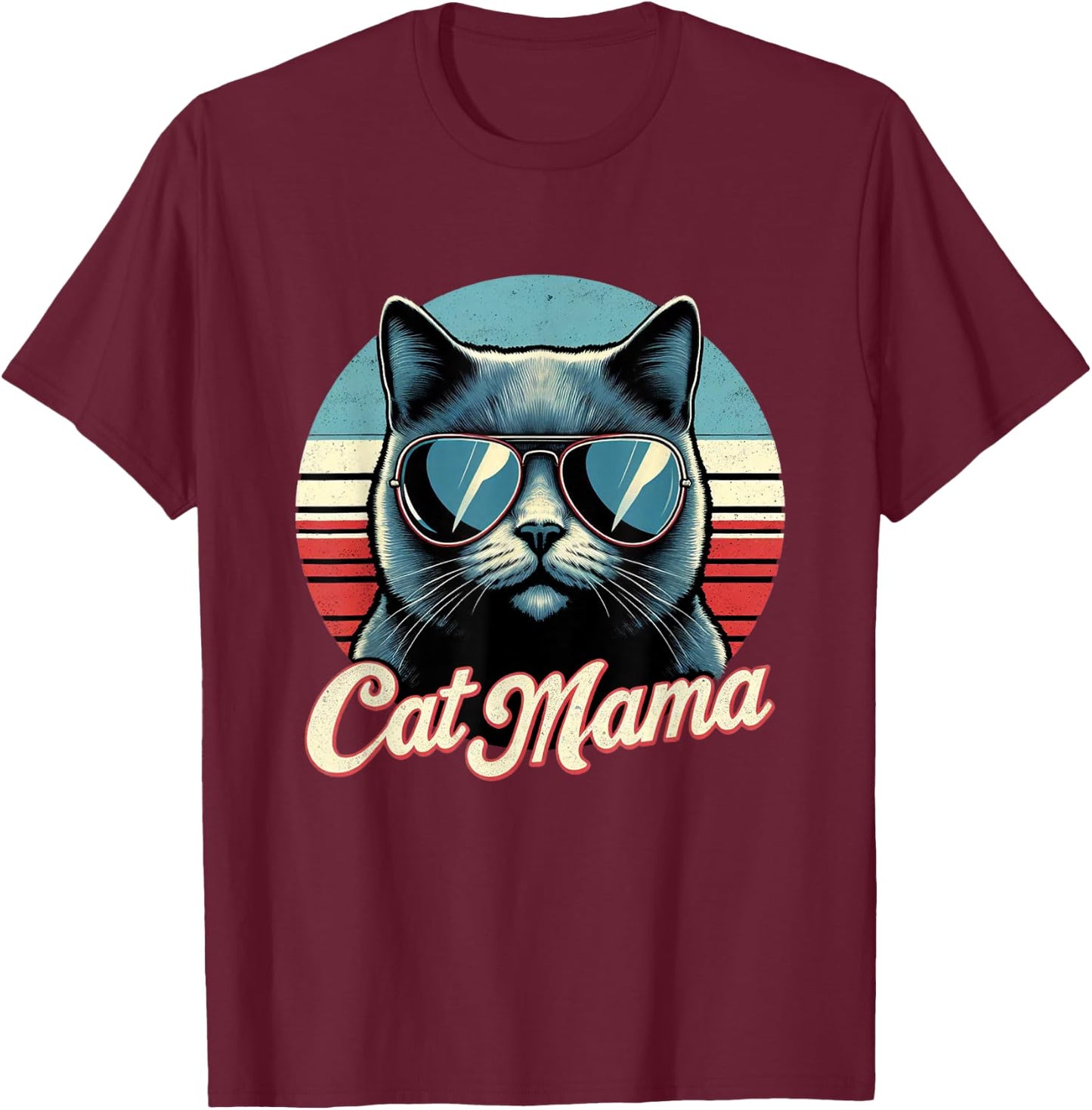 Cat Mama Cool Russian Blue Cat Mother's Day Retro Cat Mom Women Girls Kids T-Shirt - T-Shirt | Maroon