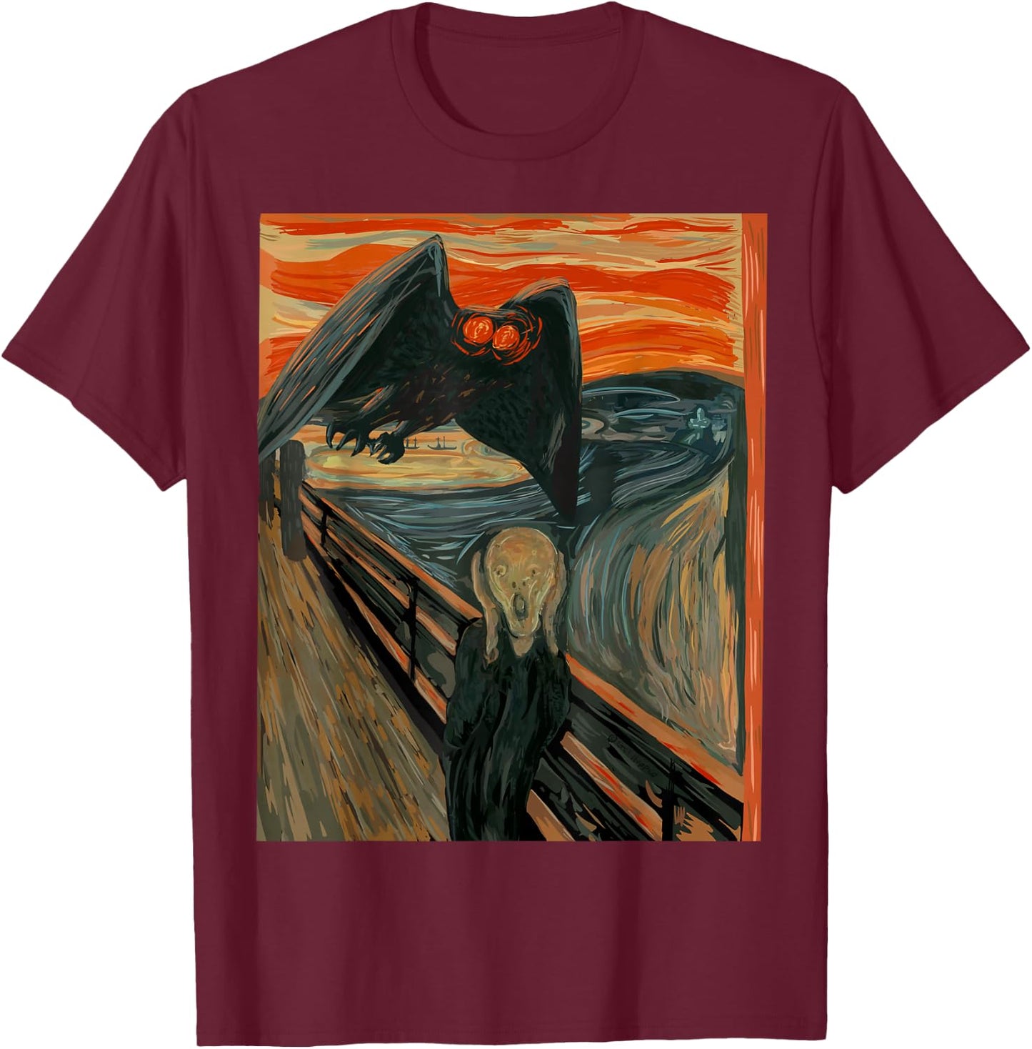Mothman The Scream Mashup WV Cryptid Art T-Shirt - T-Shirt | Maroon