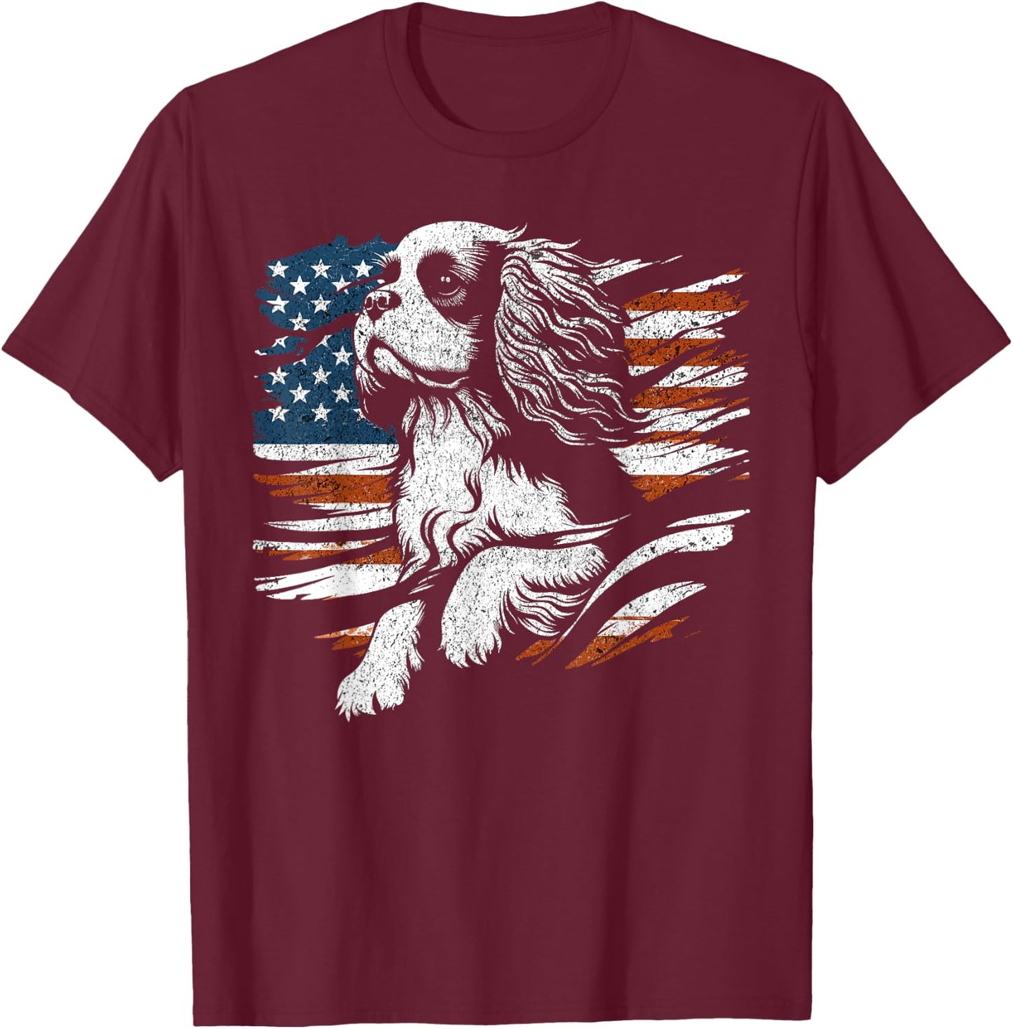 Cavalier King Charles Spaniel American USA Flag 4th of July Women Men T-Shirt - T-Shirt | Maroon