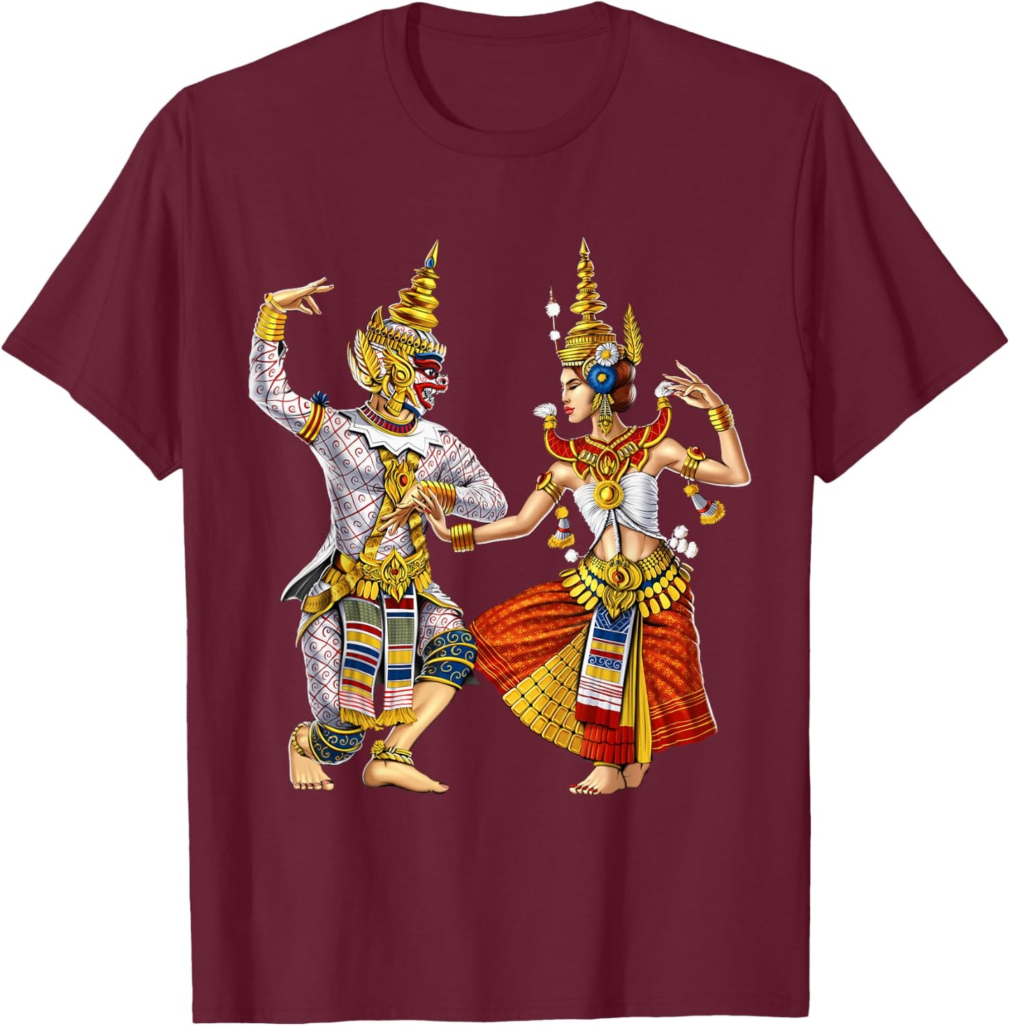 Cambodian Khmer Traditional Dance Apsara Cambodia Dancers T-Shirt - T-Shirt | Maroon
