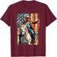 Trump Riding Horse American Flag Cowboy T-Shirt - T-Shirt | Maroon