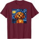 Cute Cavapoo Starry Night Dog Art T-Shirt - T-Shirt | Maroon