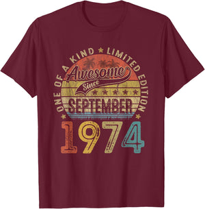 Vintage September 1974 50 Years Old 50th Birthday Gift Women T-Shirt - T-Shirt | Maroon