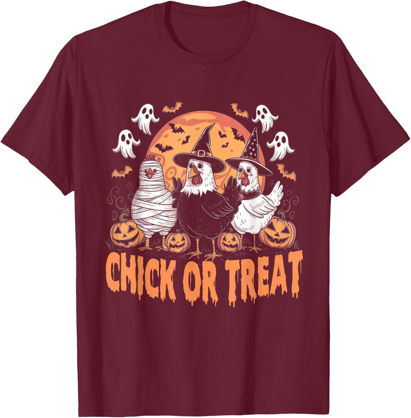 Halloween Spooky Chicken Autumn Chick or Treat Pumpkin Witch T-Shirt - T-Shirt | Maroon