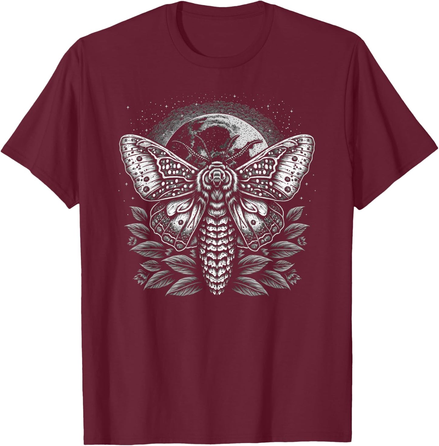 Moth Moon Night Sky Folkloric Wiccan Nature Goth Version 2 T-Shirt - T-Shirt | Maroon