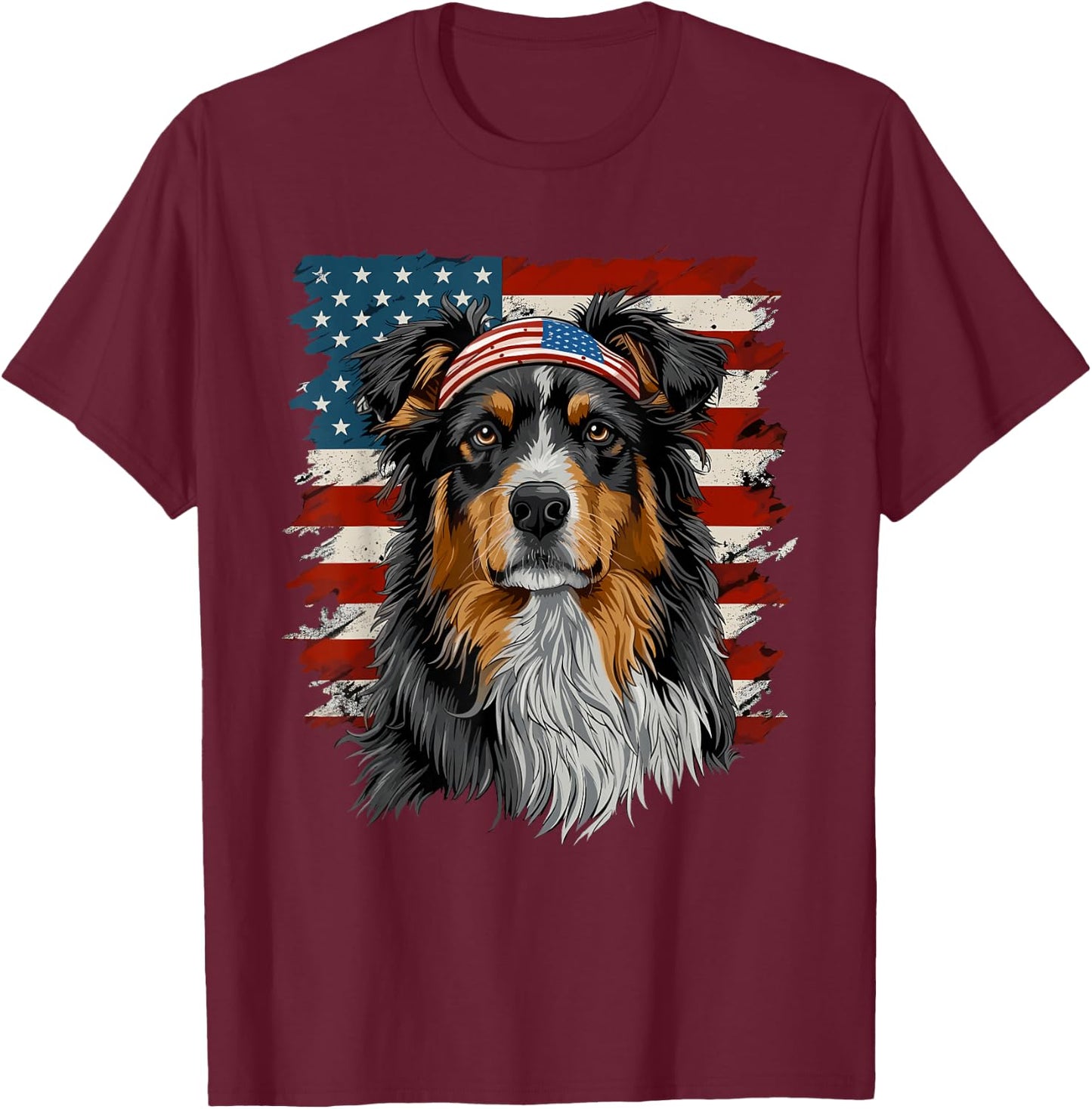 Australian Shepherd Patriotic 4th Of July USA American Flag T-Shirt - T-Shirt | Maroon