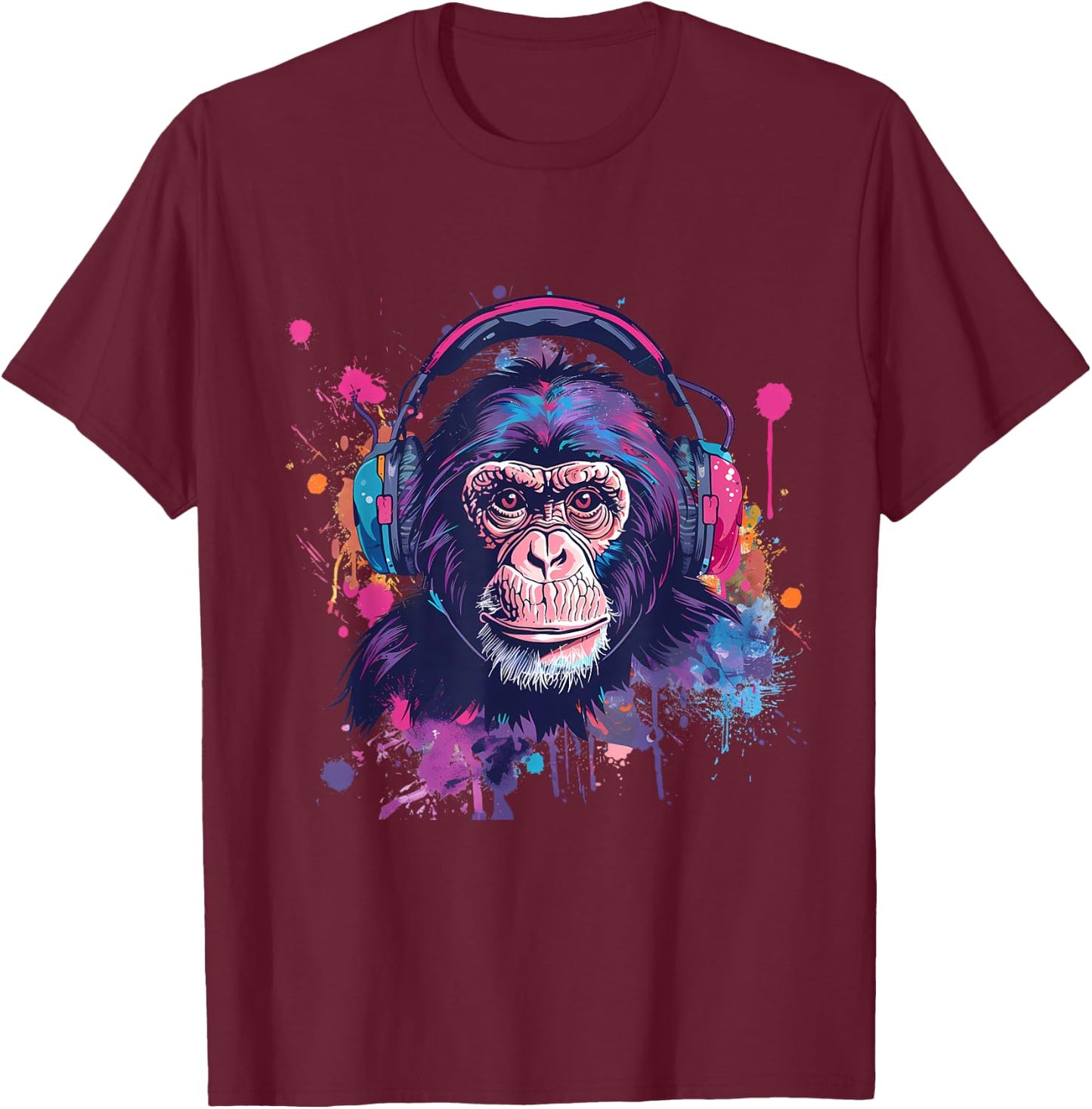 DJ Monkey Splash House Music Beatmaker Music Headphones T-Shirt - T-Shirt | Maroon