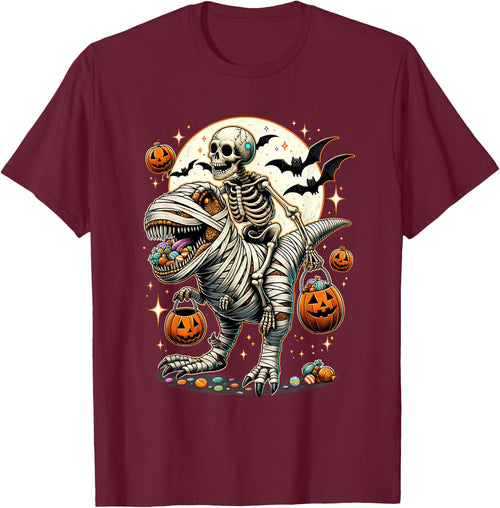 Skeleton Riding Mummy Dinosaur T Rex Kids Boys Men Halloween