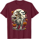 Skeleton Riding Mummy Dinosaur T Rex Kids Boys Men Halloween T-Shirt - T-Shirt | Maroon