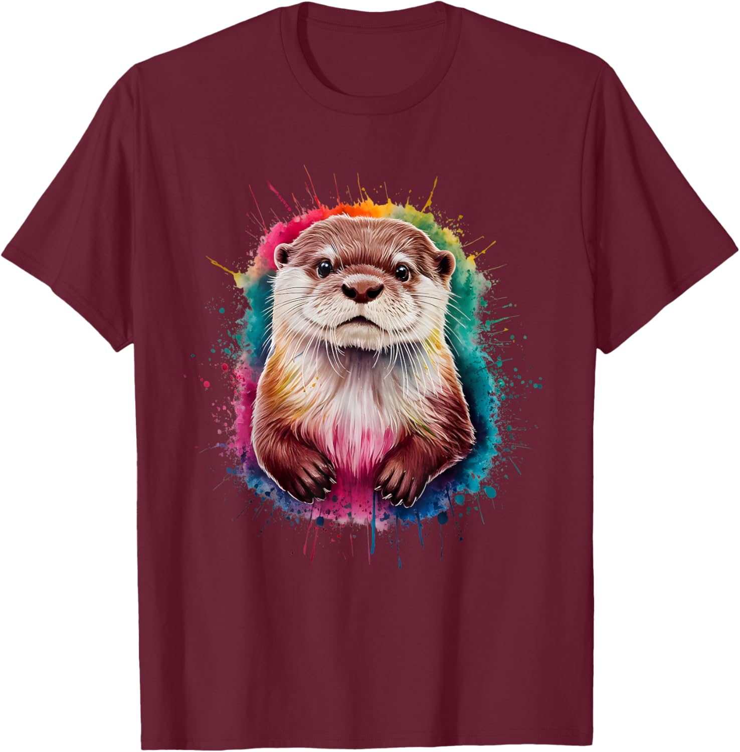Otter Men Woman Colorful Watercolor Otter T-Shirt - T-Shirt | Maroon