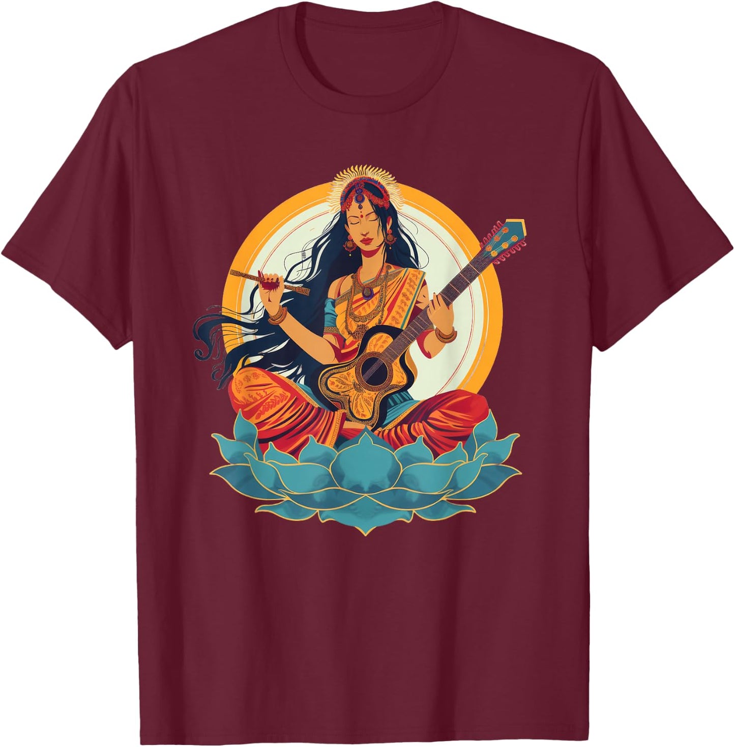 Saraswati 90s Retro T-Shirt - T-Shirt | Maroon