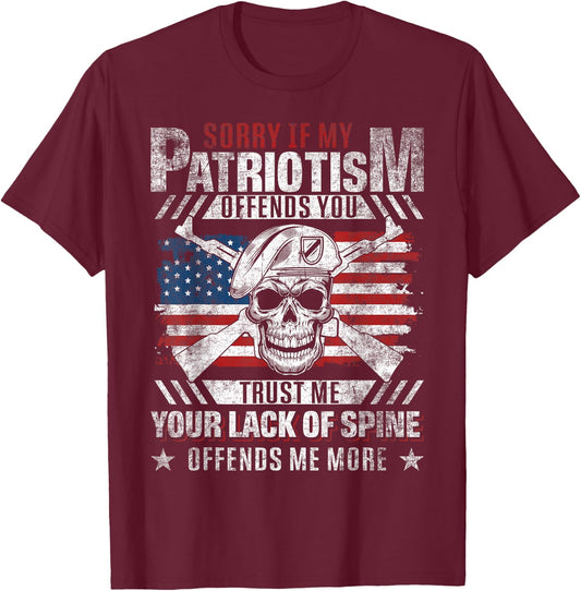 Sorry If My Patriotism Offends You - US Flag Patriotic T-Shirt - T-Shirt | Maroon