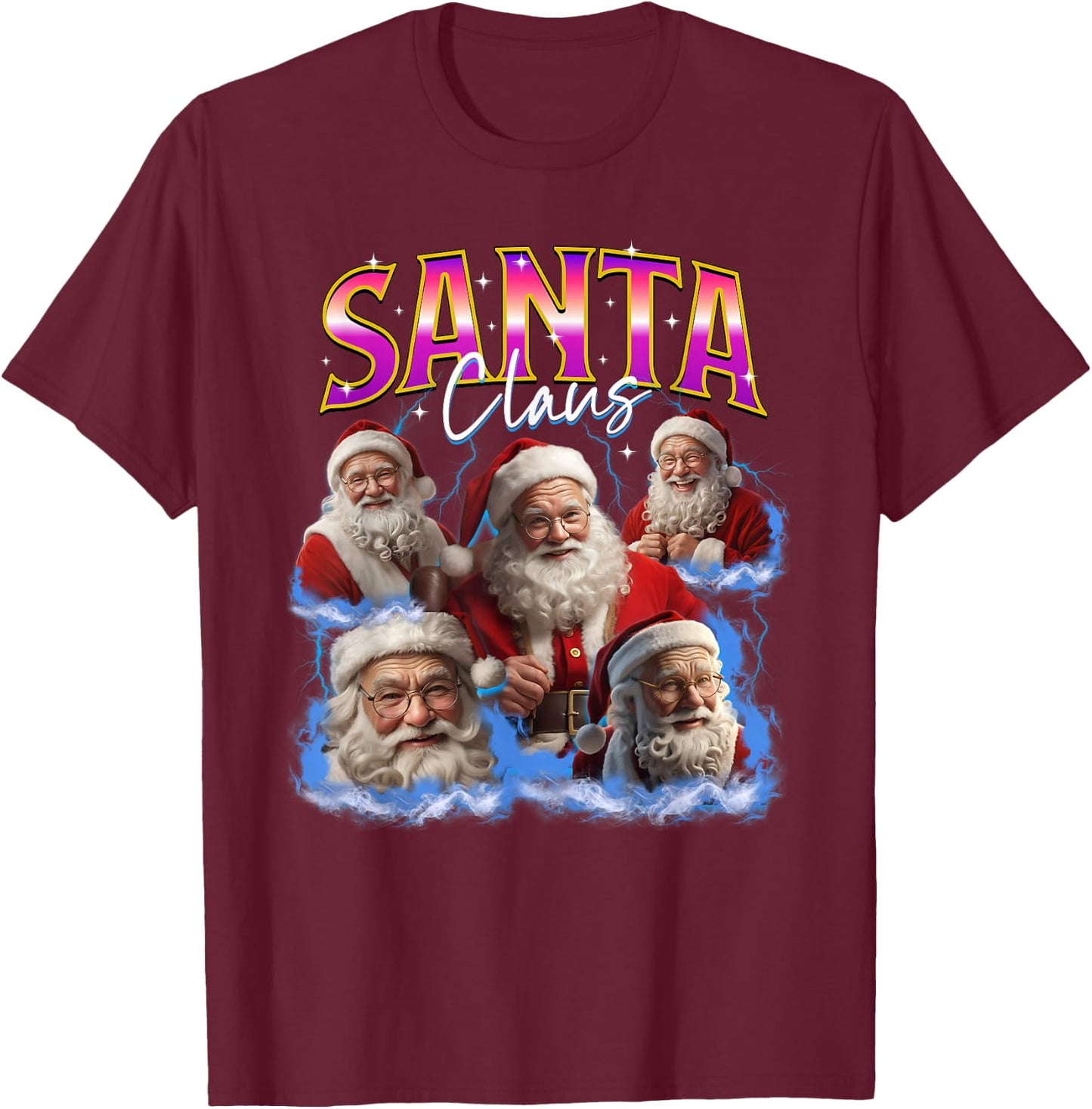 Matching Christmas Tacky Ugly Funny Santa Claus Face Meme T-Shirt - T-Shirt | Maroon