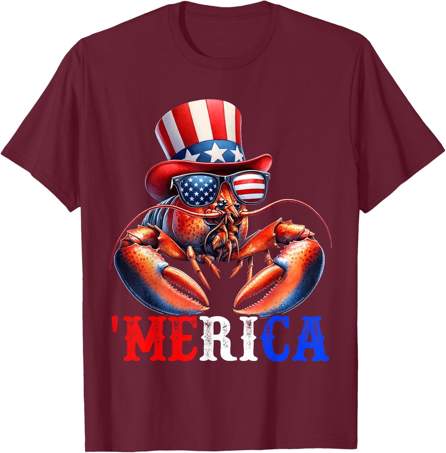 Merica Lobster Patriotic 4th of July Funny Kids Men Women T-Shirt - T-Shirt | Maroon