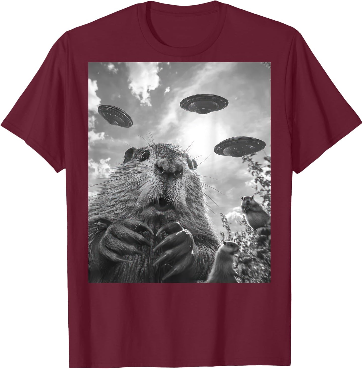 Funny graphic Capybara UFO Alien Funny weird Graphic T-Shirt - T-Shirt | Maroon